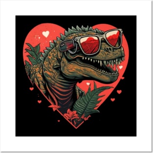 dinosaur valentines day wearing sunglasses Posters and Art
